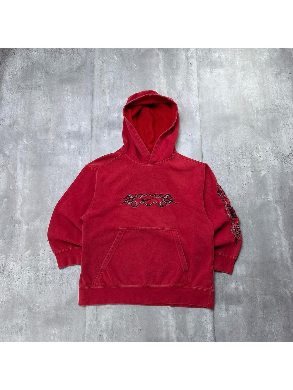 Y2K Red Nike Flame Swoosh Boxy Skater Hoodie